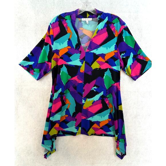 Chaus Tops - Chaus New York XL Top Tunic Shark Bite Hem Short Sleeve V Neck Jewel Tone Colors